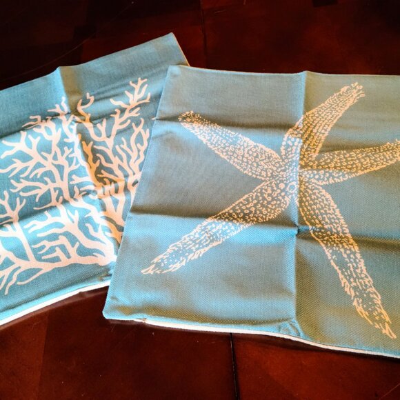 Beach Pillow Covers Cases Set Coastal Cottage Nautical Decor Starfish Decoration - Picture 8 of 9